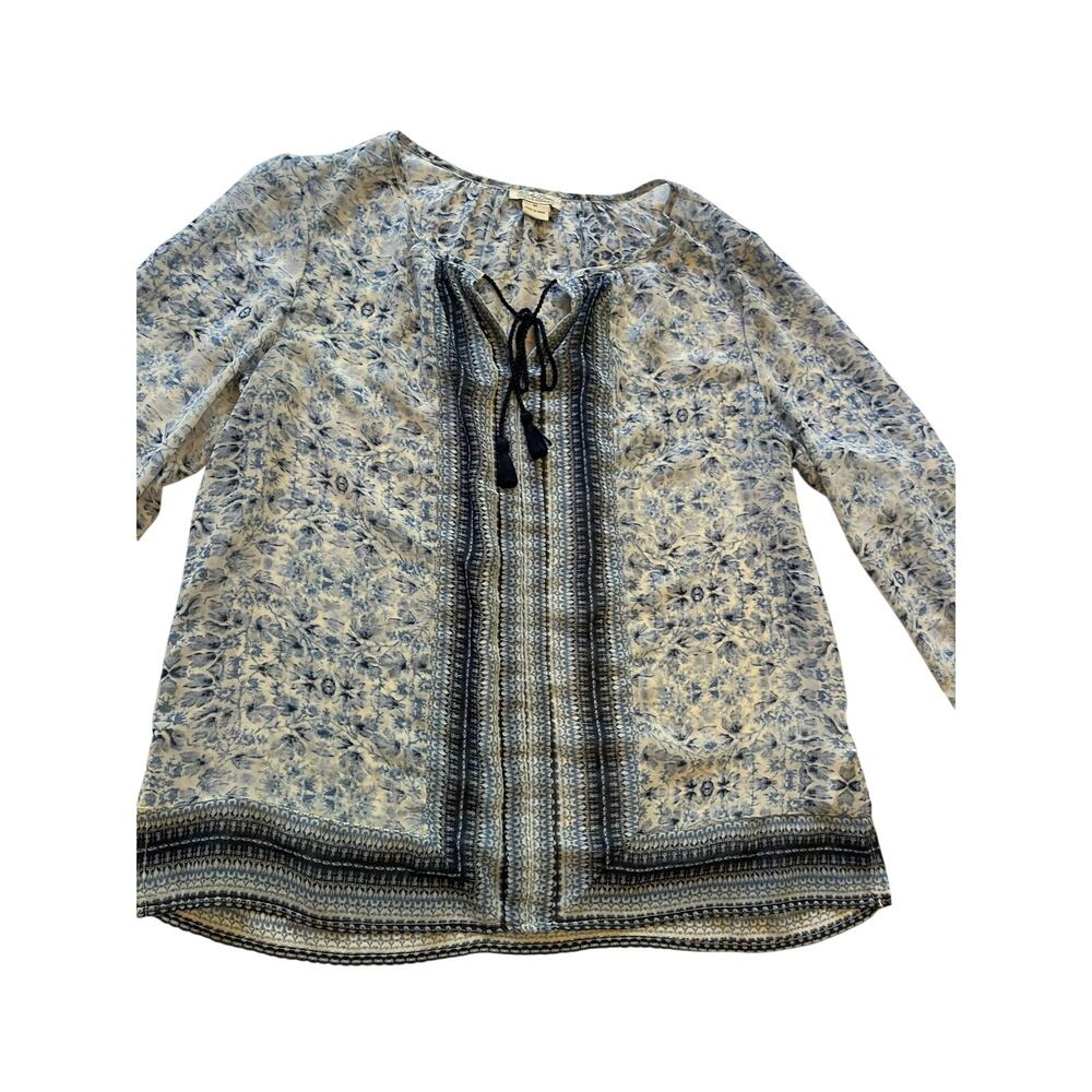 Lucky Brand Women's Long Sleeve Sheer Boho Floral Print Blouse medium